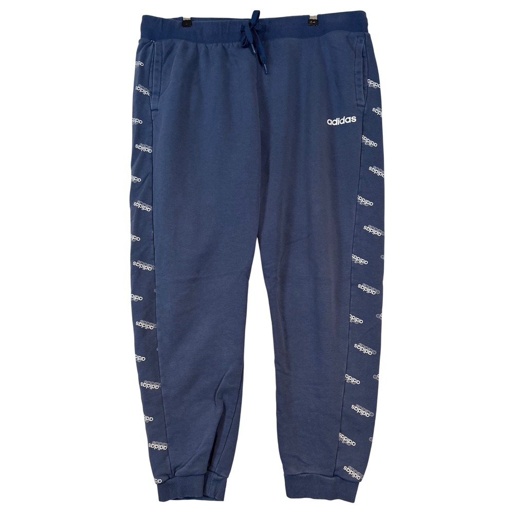 Adidas Mens 2XL Navy Blue Logo Tape Joggers Sweatpants Tapered Leg Athletic 90's